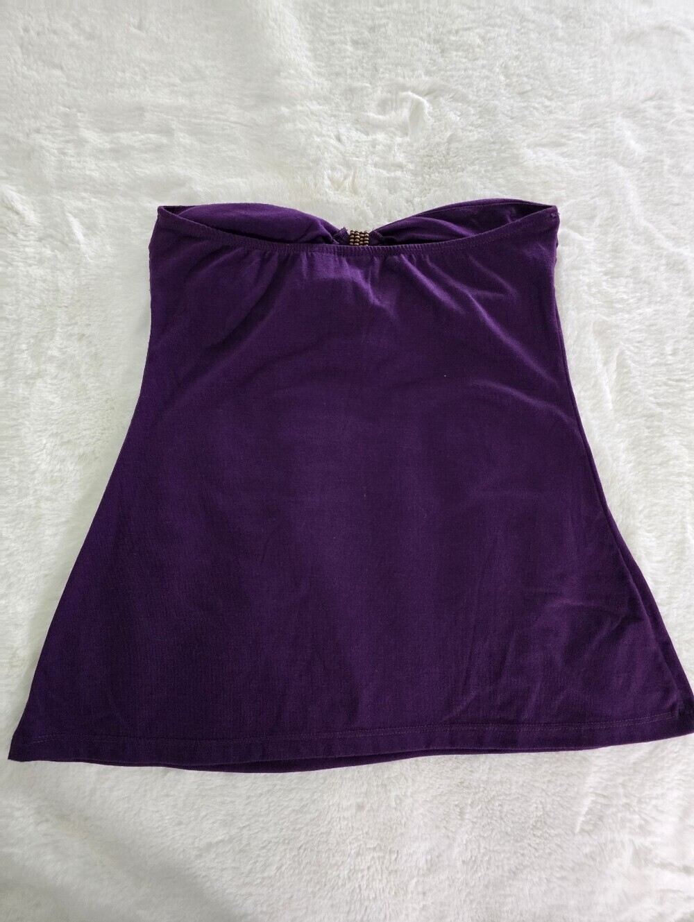 "L8TER" Ruched Sweetheart Neckline, Wood Embellished, Sleeveless Top In Purple - Picture 4 of 7